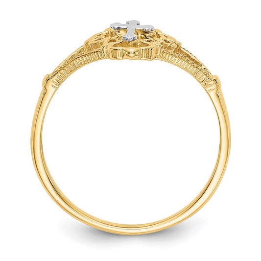 Buy Exclusive 14K Two-Tone Diamond-Cut Cross Ring - Stylish & Affordable!