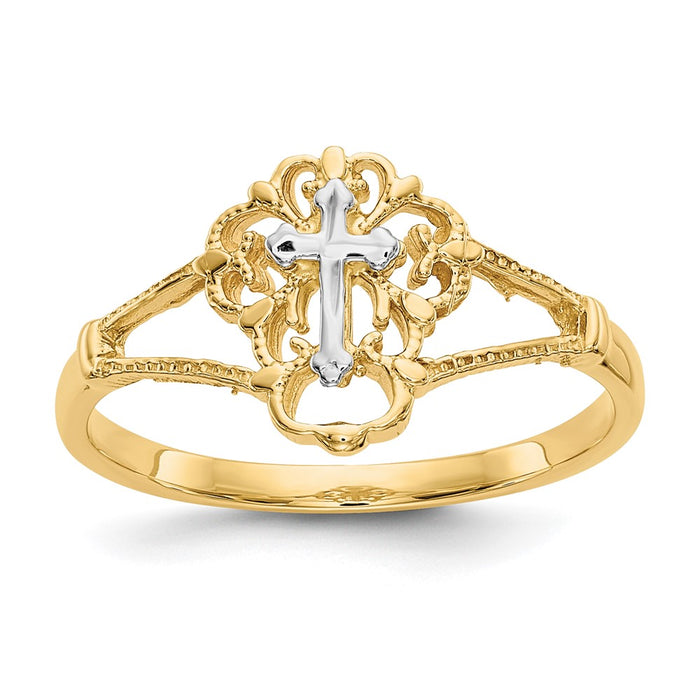 Buy Exclusive 14K Two-Tone Diamond-Cut Cross Ring - Stylish & Affordable!-1