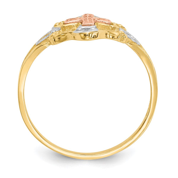 14K Two-Tone Cross Ring - White Rhodium