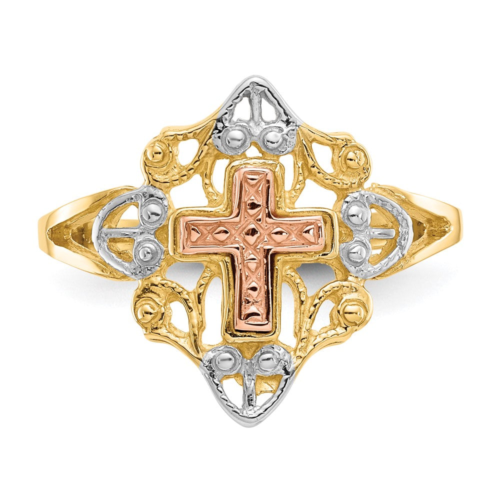 Shop Stylish 14K Two-Tone Cross Ring - White Rhodium Finish, Affordable Luxury