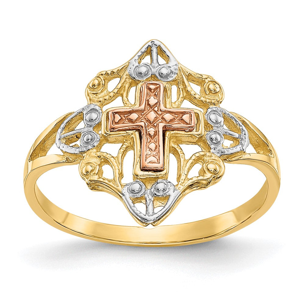 Shop Stylish 14K Two-Tone Cross Ring - White Rhodium Finish, Affordable Luxury