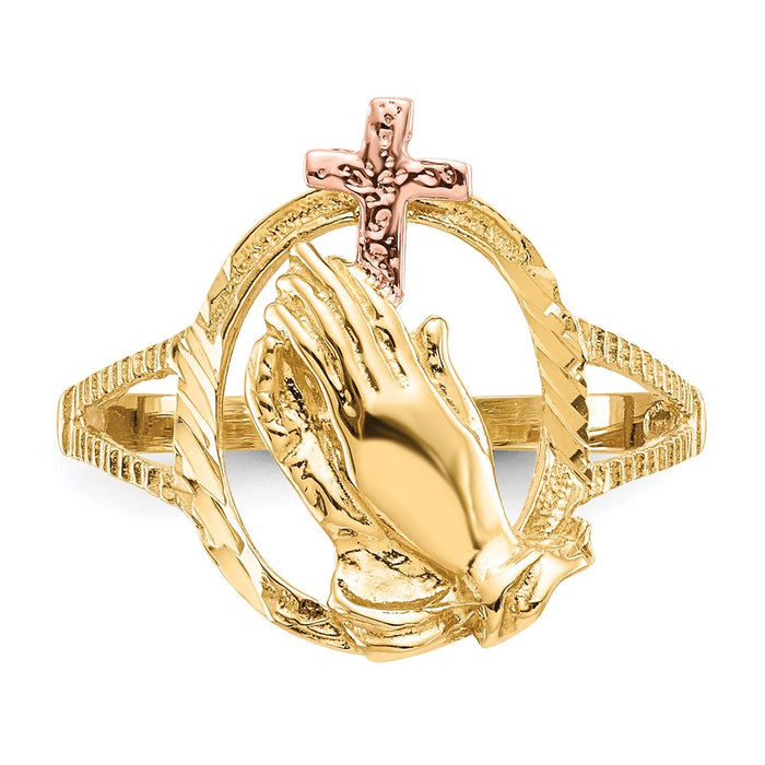Buy Exclusive 14K Two-Tone Diamond-Cut Cross Ring - Stylish Praying Hands Design-4
