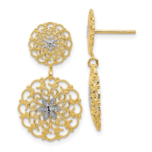 Exclusive 14K White Gold Filigree Medallion Drop Earrings - Stylish Value