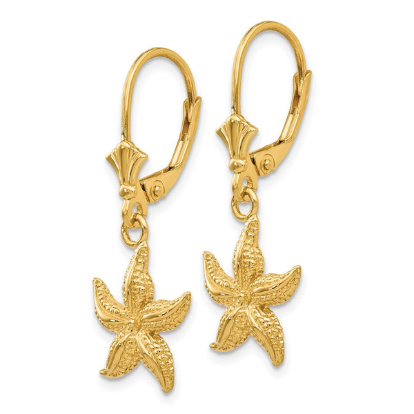 14K Gold Starfish Leverback Earrings