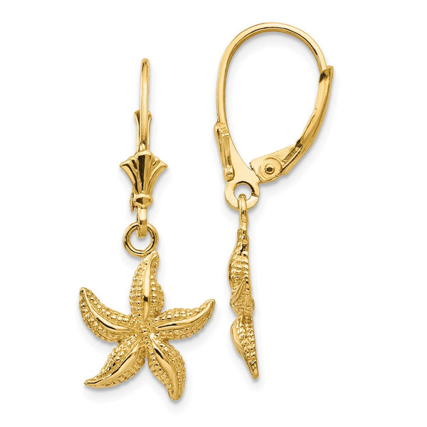 14K Gold Starfish Leverback Earrings