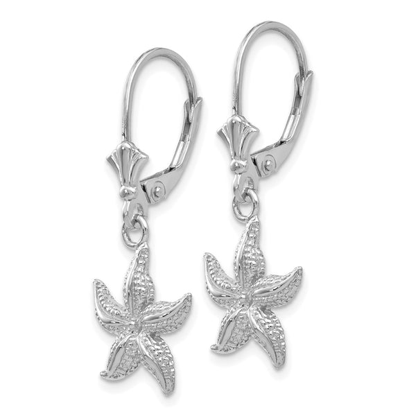 14K White Gold Starfish Drop Earrings