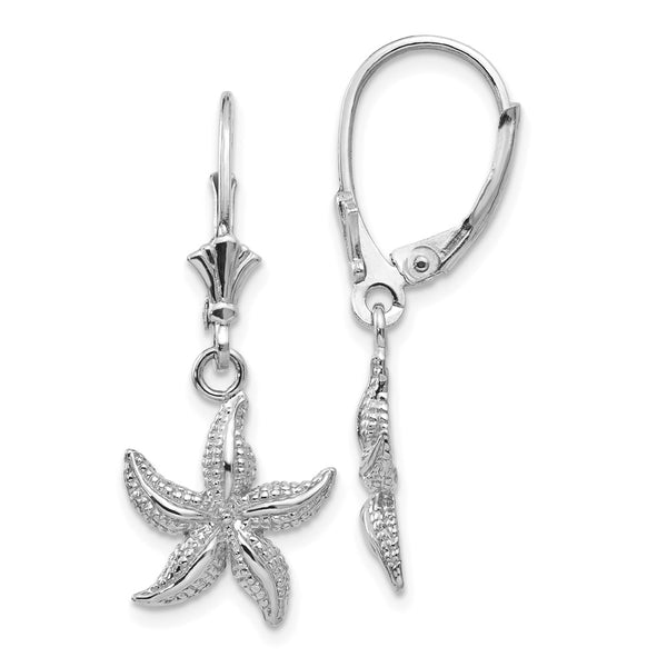 14K White Gold Starfish Drop Earrings