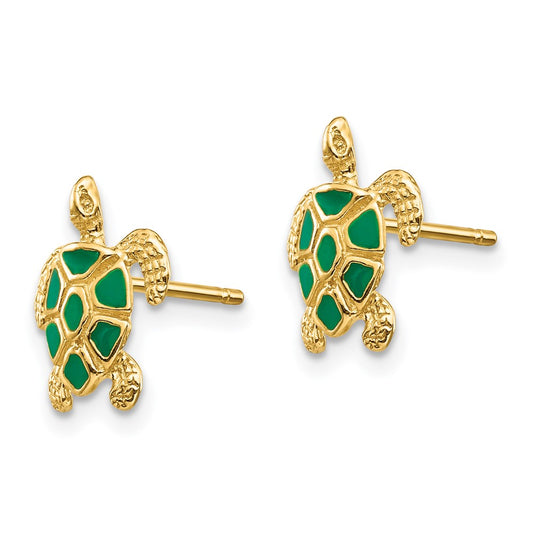 Buy Exclusive 14K Gold Sea Turtle Stud Earrings with Green Enamel - Stylish!
