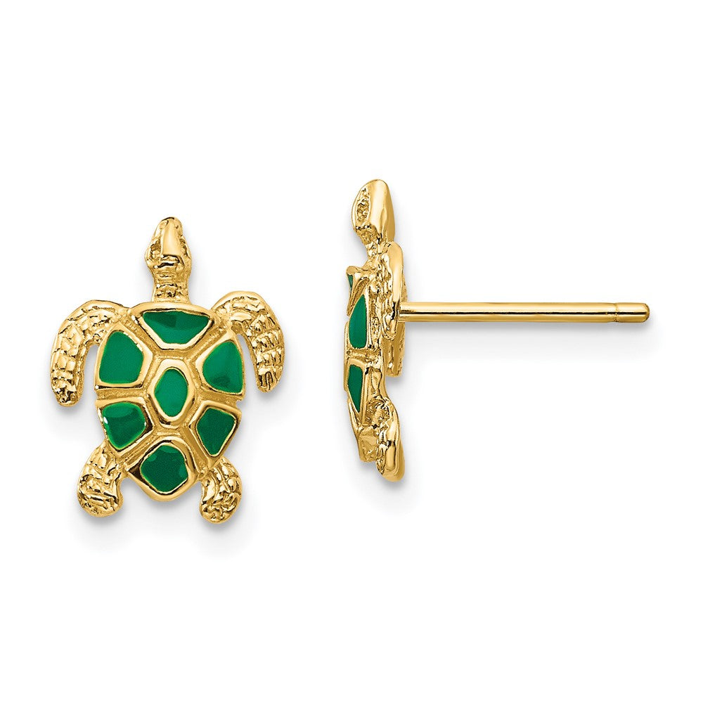 Buy Exclusive 14K Gold Sea Turtle Stud Earrings with Green Enamel - Stylish!