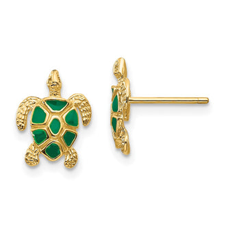 Buy Exclusive 14K Gold Sea Turtle Stud Earrings with Green Enamel - Stylish!