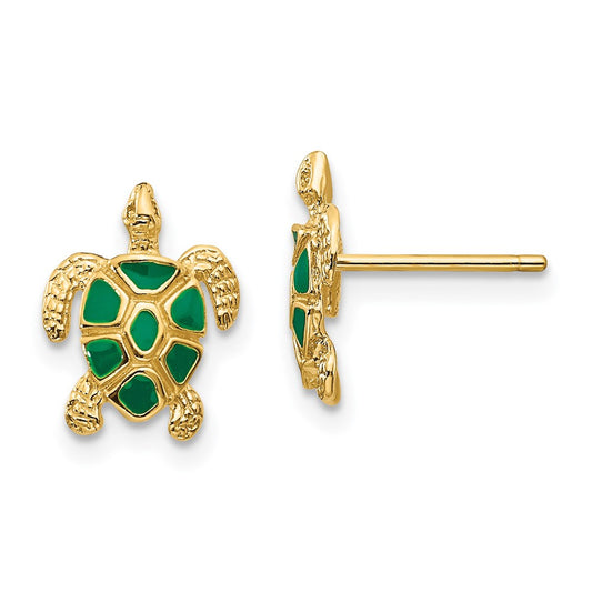 Buy Exclusive 14K Gold Sea Turtle Stud Earrings with Green Enamel - Stylish!