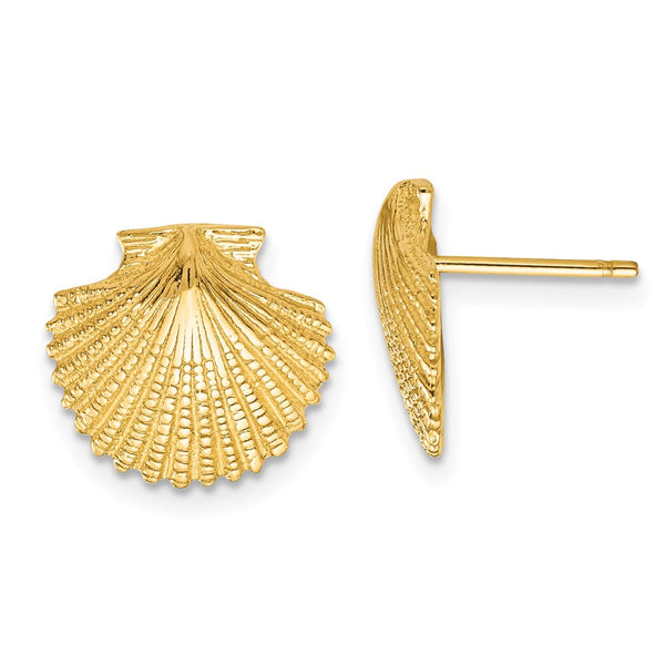 14K Gold Scallop Shell Stud Earrings - Style GR1-1005975