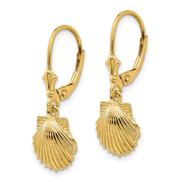 14K Gold Scallop Shell Leverback Earrings