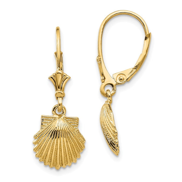 14K Gold Scallop Shell Leverback Earrings