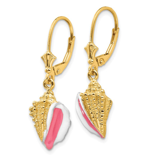 Exclusive 14K Gold Enameled Conch Shell Earrings - Stylish & Affordable Design