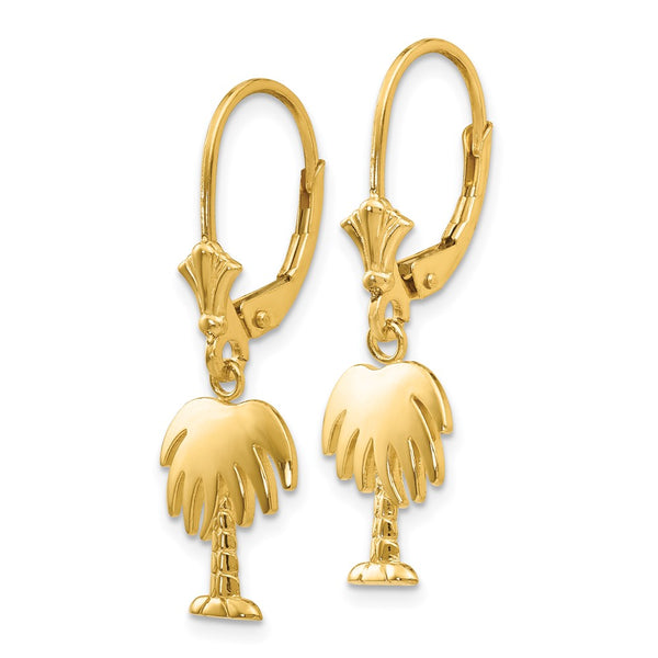 14K Gold Palm Tree Leverback Earrings - Style GR1-1005980