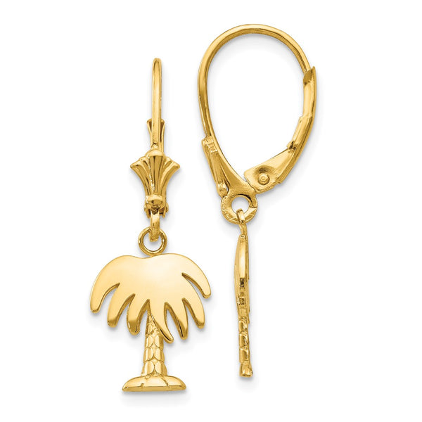 14K Gold Palm Tree Leverback Earrings - Style GR1-1005980