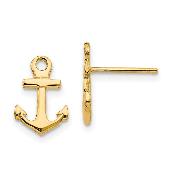 14K Gold Anchor Stud Earrings
