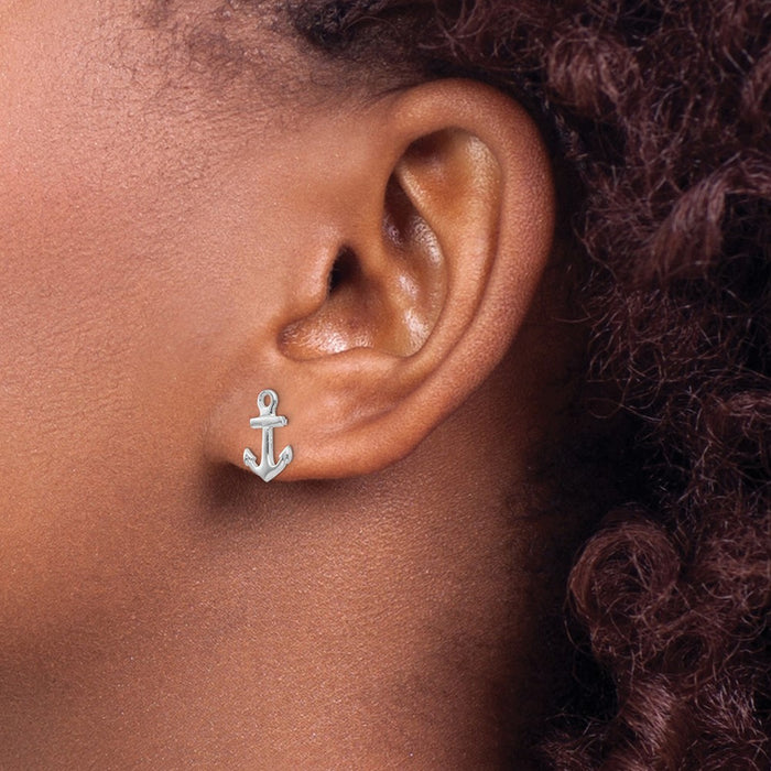 High-Quality 14K White Gold Anchor Stud Earrings - Stylish Value Accessory-3