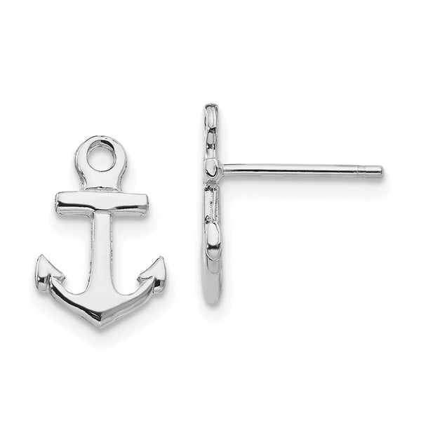 14K White Gold Anchor Stud Earrings