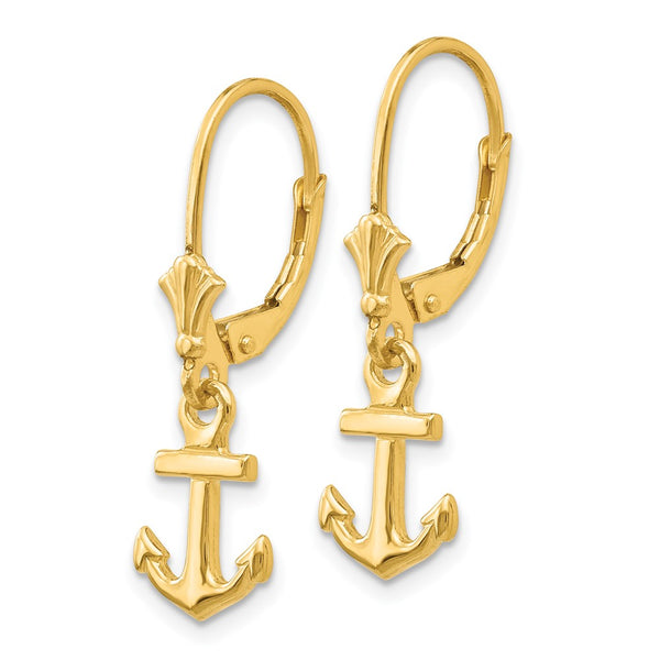 14K Gold Mini Anchor Leverback Earrings