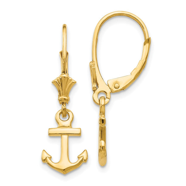 14K Gold Mini Anchor Leverback Earrings