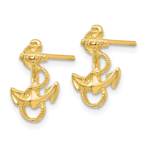 14K Gold Anchor Post Earrings - Rope Detail