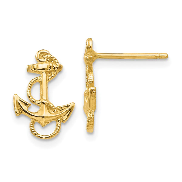 14K Gold Anchor Post Earrings - Rope Detail