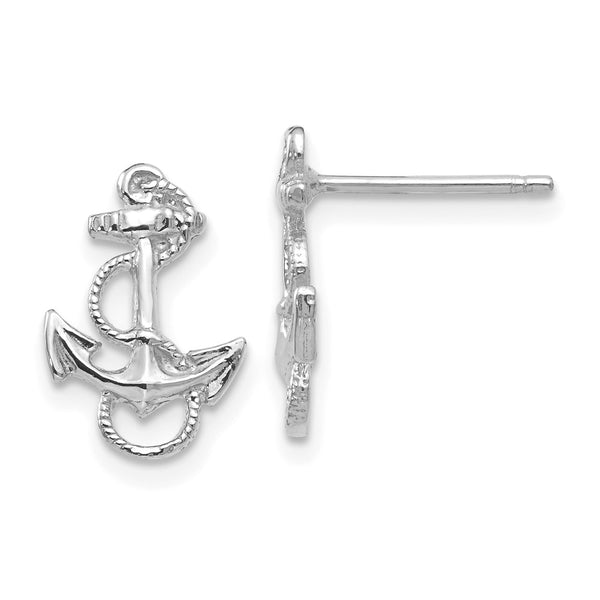 14K White Gold Anchor Post Earrings with Rope Detail, Add