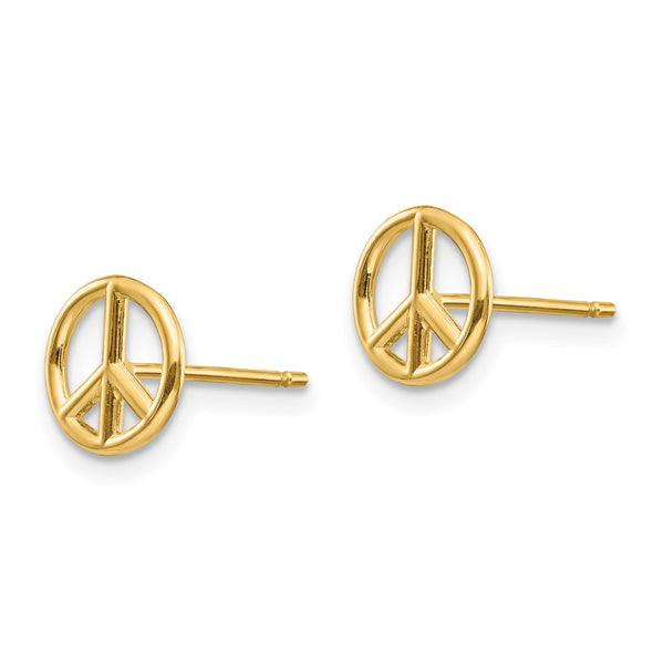 14K Gold Polished Peace Sign Stud Earrings