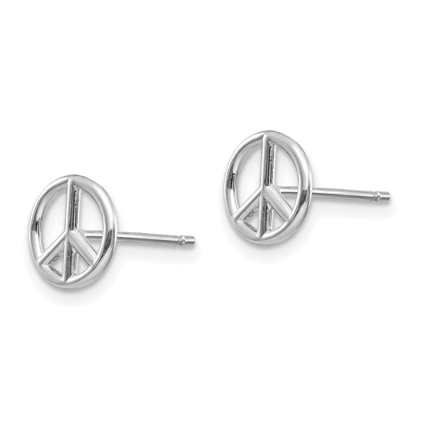 14K White Gold Polished Peace Sign Stud Earrings