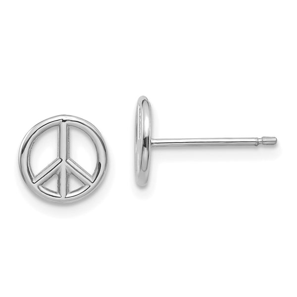 14K White Gold Polished Peace Sign Stud Earrings