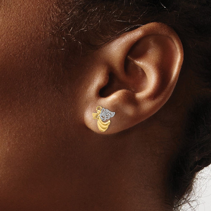 Shop 14K Gold & Rhodium Angel Heart Post Earrings - Stylish & Affordable Luxury!-3