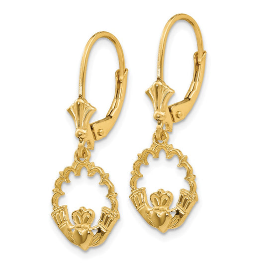 Buy Stylish 14K Gold Claddagh Circle Leverback Earrings - Affordable Luxury