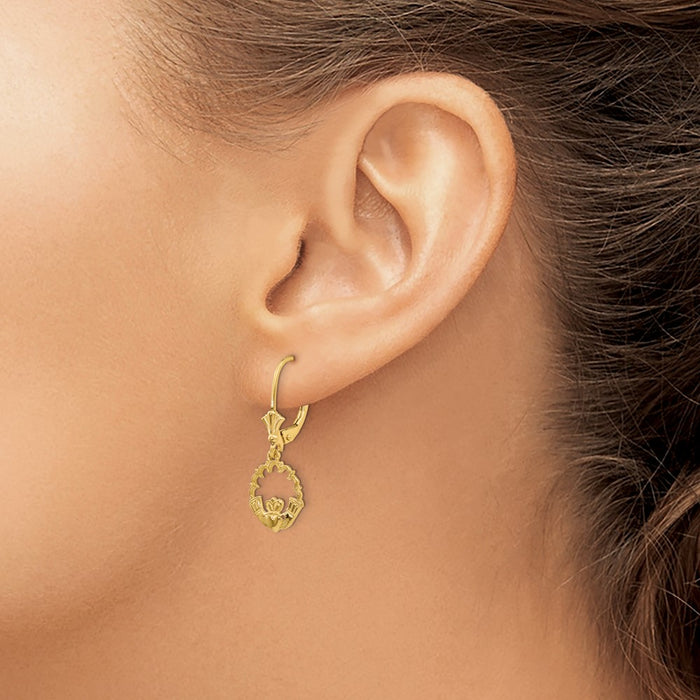 Buy Stylish 14K Gold Claddagh Circle Leverback Earrings - Affordable Luxury-3