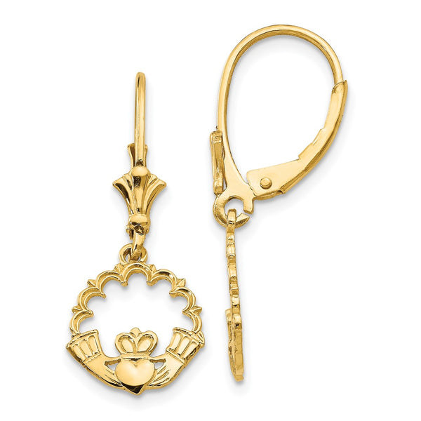 14K Gold Claddagh Circle Leverback Earrings