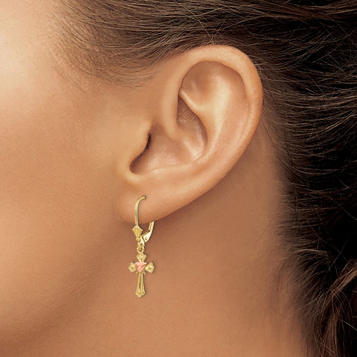 Shop Stylish 14K Two-Tone Heart & Cross Leverback Earrings - Luxury Design-3