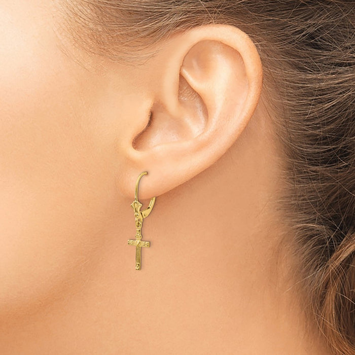 Shop Stylish 14K Gold Mini Cross Heart Leverback Earrings - Affordable Luxury-3