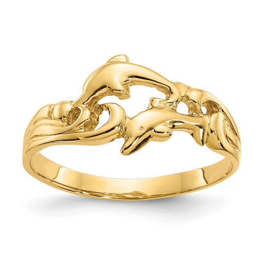 Shop Exclusive 14K Gold Double Dolphin Wave Ring - Stylish & Affordable!