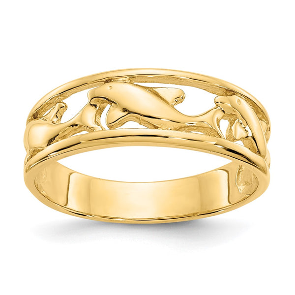 14K Triple Dolphin Wave Band Ring