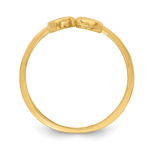 14K Double Heart Drop V-Shaped Ring
