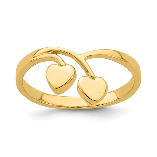 14K Double Heart Drop V-Shaped Ring