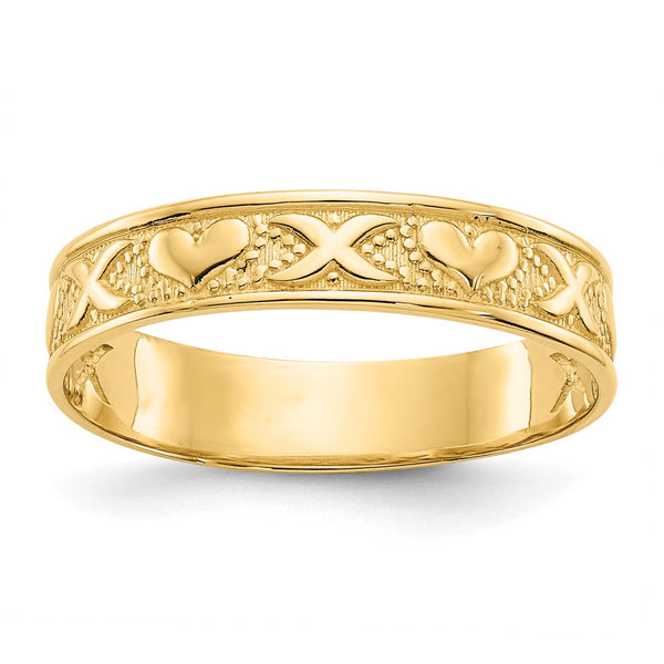 14K Polished X & Heart Design Ring