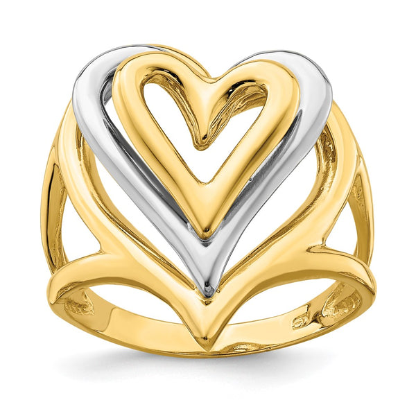 14K Two-Tone Triple Layer Heart Ring