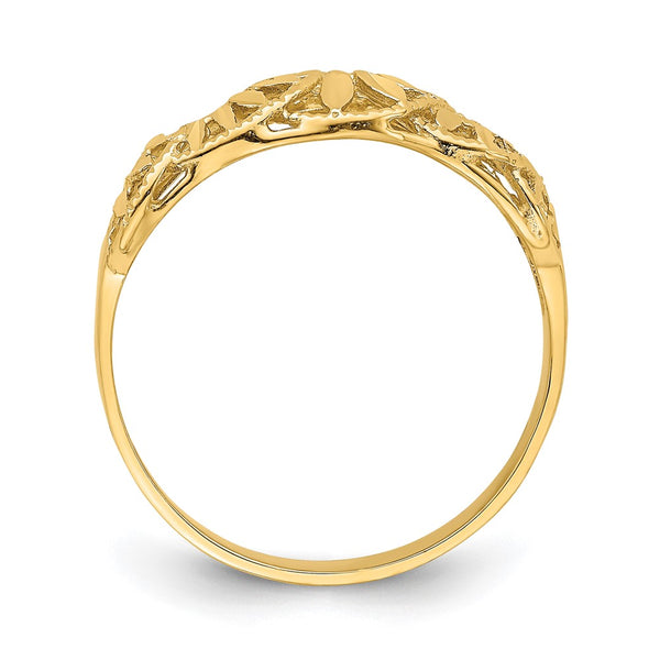 14K Gold Diamond-Cut Dome Ring - Vine Leaf