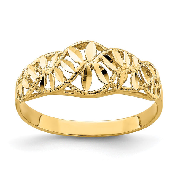 14K Gold Diamond-Cut Dome Ring - Vine Leaf