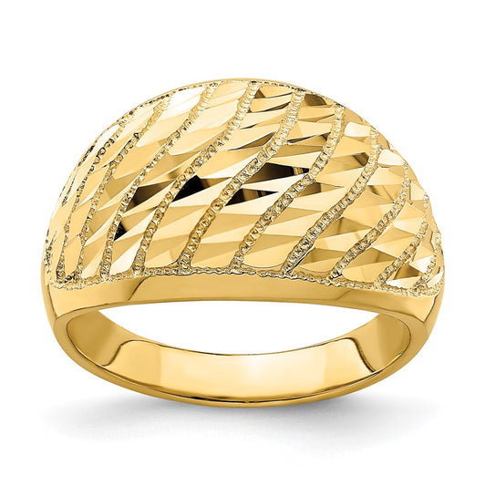 Shop Stylish 14K Gold Diamond-Cut Lattice Dome Ring - Affordable Luxury Design