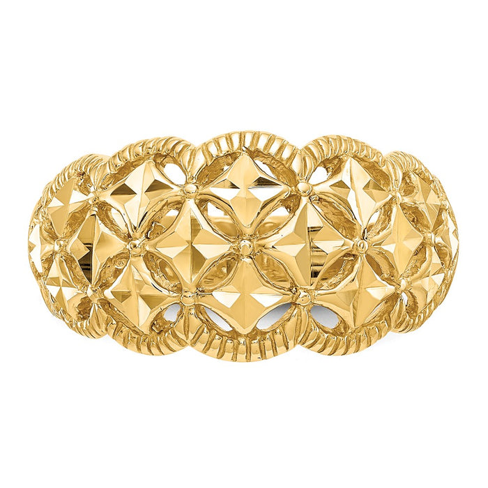 Exclusive 14K Diamond-Cut Scalloped Edge Dome Ring - Stylish Luxury Ring-4