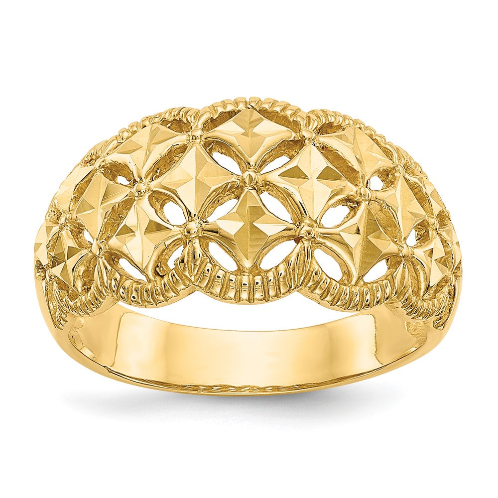 Exclusive 14K Diamond-Cut Scalloped Edge Dome Ring - Stylish Luxury Ring