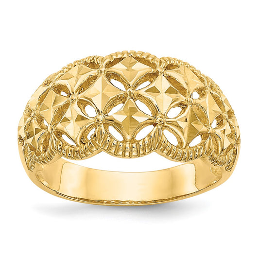 Exclusive 14K Diamond-Cut Scalloped Edge Dome Ring - Stylish Luxury Ring